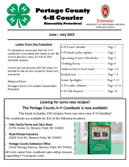 Portage County 4-H Courier Sample Cover. 